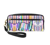 Borsa per trucco da viaggio con stampa a turbinii astratti per lo stile on-the-go per riporre cosmetici e prodotti essenziali di bellezza, Unicorni su strisce colorate, Taglia unica