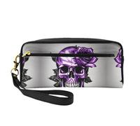 Borsa per trucco da viaggio con stampa a turbinii astratti per lo stile on-the-go per riporre cosmetici e prodotti essenziali di bellezza, Rosa viola e teschio, Taglia unica
