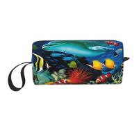 Borsa per trucco da viaggio con stampa di ananas, custodia per trucco semplice portatile con cerniera per donne, Pesci Tropicali Delfino Corallo Sottomar, One Size, Astuccio per trucchi