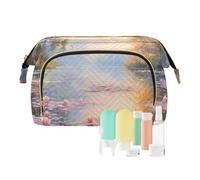 Borsa per trucco da viaggio Lotus nel fiume che dipinge borse cosmetiche di grande capacità per le donne, Multicolore, Taglia unica, casual
