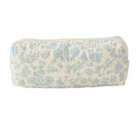 Borsa per trucco floreale, 7.5x3x2.4 Caschetto a matita trapuntato in cotone piccolo blu portatile blu floreale con cerniera, borsa cosmetica per lo stoccaggio di viaggio organizzato