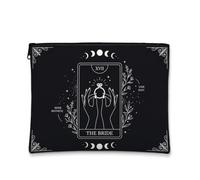 Borsa per trucco gotica con citazione della sposa dei tarocchi 17,8 x 22 | Tema carta dei tarocchi, borsa cosmetica, fasi lunari celesti, illustrazione anello di fidanzamento, accessorio per