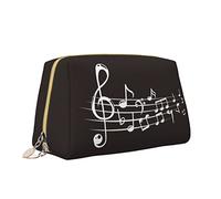 Borsa per trucco in pelle con cerniera per donna, nota musicale vintage Borsa per cosmetici bianca nera Borsa da toilette Custodia per trucco impermeabile carina Organizzatore da viaggio per accessor