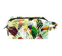 Borsa per trucco in pelle PU,borsa per cosmetici da viaggio,custodia per trucco,Pappagallo tropicale delle foglie di palma del tucano,Organizer per cosmetici da donna