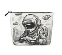 Borsa per trucco in stile schizzo monocromatico, resistente all'acqua, in canapa finta, grande organizer per cosmetici da viaggio con cerniera