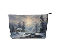 Borsa per trucco in velluto a coste con scena di neve invernale, borsa organizer da viaggio, borsa per cosmetici grande tasca aperta, nera, taglia unica, nera, taglia unica, Nero, One size