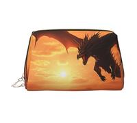 Borsa per trucco invernale in pelle, borsa da viaggio di grande capacità, articoli da toeletta a doppio scopo e borsa per il trucco, Drago volante al tramonto sul mare, Taglia unica, Zaino per la