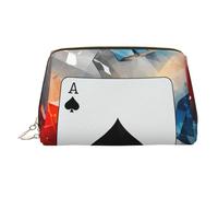 Borsa per trucco invernale in pelle, borsa da viaggio di grande capacità, articoli da toeletta a doppio scopo e borsa per il trucco, Carte da gioco poligonali, Taglia unica, Zaino per la scuola