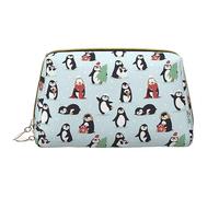Borsa per trucco lavabile in pelle di frutta, da donna, borsa cosmetica da viaggio, astuccio portatile con cerniera, Simpatici pinguini., Taglia unica