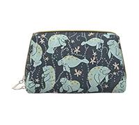 Borsa per trucco leopardo carino,Sacchetto cosmetico in pelle portatile,Borsa da toilette impermeabile per organizer da viaggio, Animali del manatee, Taglia unica