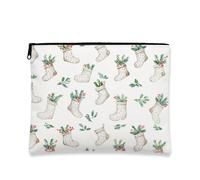 Borsa per trucco natalizia, borsa per cosmetici vintage da donna, organizer portatile in tela con cerniera, borsa da toilette invernale per la cura della pelle, bianco, 7x9 Inch, Calza