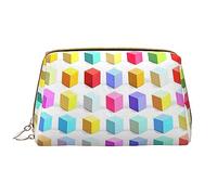 Borsa per trucco portatile in pelle colorata con cubi grandi, in pelle PVC, chiusura a cerniera, borsa da viaggio per articoli da toeletta, borsa da viaggio, bianca, taglia unica, bianco, Taglia unica