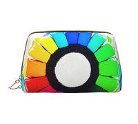 Borsa per trucco portatile in pelle con cerchi colorati a pastello, in pelle PVC, chiusura con cerniera, borsa da viaggio da viaggio, borsa da viaggio, bianca, taglia unica, bianco, Taglia unica