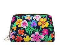 Borsa per trucco portatile in pelle con fiori colorati, pelle PVC, chiusura a cerniera, borsa da viaggio da viaggio, borsa da viaggio, bianca, taglia unica, bianco, Taglia unica
