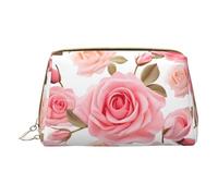 Borsa per trucco rosa floreale con fiore,Sacchetto cosmetico in pelle portatile,Borsa da viaggio Organizer impermeabile, Fiore floreale Rosa 1, Taglia unica