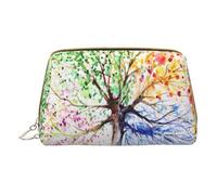 Borsa per trucco rustica in legno vecchio fienile,Sacchetto cosmetico in pelle portatile,Borsa da toilette impermeabile per organizer da viaggio, Bellissimo albero di quattro stagioni., Taglia unica