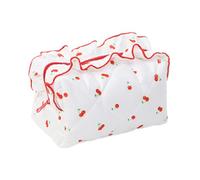 Borsa per trucco trapuntata, con motivo floreale, organizer per cosmetici, portatile, organizer per cosmetici, per ragazze e donne, stile, bianco, Se référer au descriptif, Fare riferimento alla