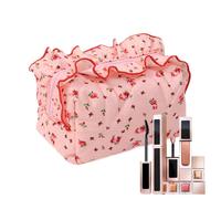 Borsa per trucco trapuntata, con motivo floreale, organizer per cosmetici, portatile, organizer per cosmetici, per ragazze e donne, stile, rosa, Se référer au descriptif, Fare riferimento alla