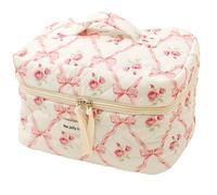 Borsa per trucco trapuntato, 9.8x5.9x6.3 BACCO CURA CACCO PROPRIO, borsa per trucco per coquette floreale di cotone con manico e cerniera, borsa per il trucco estetico per viaggi per donne e gift, bo