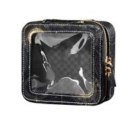 Borsa per trucco trasparente con astrologia dei tarocchi neri e oro per borsa da toilette con cerniera per smalto per unghie borsa organizer per volare