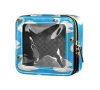 Borsa per trucco trasparente con cigno bianco cinese con pittura a inchiostro piccola borsa da toilette con cerniera organizer portatile per il volo