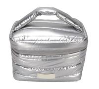 Borsa per Trucco Viaggio Borsa Toilette Organizzatore Cosmetico con Tessuto a Prova di Acqua Apertura di Grandi Scomparti per Donne Essenziale per Viaggi per la Cura della (SILVER)