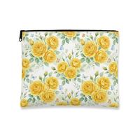 Borsa per trucco vintage floreale, rosa gialla, borsa da viaggio per donne, organizer portatile in tela con cerniera, borsa da toilette primaverile per la cura della pelle, Giallo, 7x9 Inch, Rosa