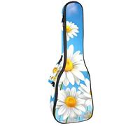Borsa per ukulele bianca e gialla margherita floreale blu chiaro modello celeste Ukulele per concerto tenore soprano 23 pollici 10 mm di spessore morbido imbottito cinghie regolabili Gig Bag