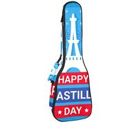 Borsa per ukulele blu Happy Bastille Day 14 Luglio Modello Ukulele Custodia per Soprano Tenore Concert 23 Pollici 10MM Spesso Morbido Imbottito Cinghie Regolabile Gig Bag