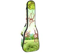 Borsa per ukulele Carino Divertente Scimmie Foresta Verde Foglie Modello Ukulele per Soprano Tenore Concert 23 Pollici 10 MM Spessore Morbido Imbottito Cinghie Regolabile Gig Bag