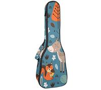 Borsa per ukulele, con animali della foresta, volpe, gufo, riccio, bradimo, per concerto tenore soprano, spessore 10 mm, morbida e imbottita, tracolla regolabile
