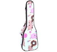 Borsa per ukulele con maiali per ciambelle, torte, gelati, caramelle, ukulele per concerti tenori soprano, spessore 10 mm, con cinghie regolabili imbottite morbide