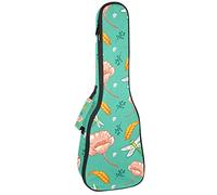 Borsa per ukulele con motivo di foglie botaniche e libellula, custodia per ukulele per concerto tenore soprano, 23 pollici, spessore 10 mm, con cinghie regolabili, morbida e imbottita
