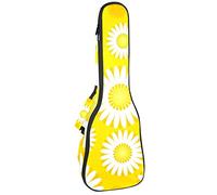 Borsa per ukulele con motivo floreale bianco, margherita, sfondo giallo, custodia per ukulele per concerto tenore soprano, 23 pollici, spessore 10 mm, con cinghie regolabili imbottite morbide