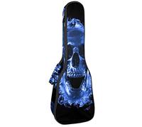 Borsa per ukulele Day of the Dead Skull con Blue Fire Ukulele Custodia per Soprano Tenore Concerto 23 Pollici 10 MM Spessore Morbido Imbottito Cinghie Regolabili Gig Bag