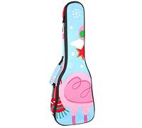 Borsa per ukulele di Natale, fiocco di neve, fenicottero What Fun Pattern Ukulele per Soprano Tenore Concert 23 Pollici 10 MM di spessore morbido imbottito cinghie regolabili Gig Bag