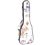 Borsa per ukulele dipinta a mano Sika Deer Rose Flower Pattern Ukulele Custodia per Soprano Tenore Concert 23 Pollici 10 MM Spesso Morbido Imbottito Cinghie Regolabile Gig Bag