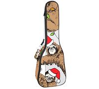 Borsa per ukulele divertente bradipo marrone in cappello di Babbo Natale Custodia per ukulele per concerto tenore soprano 23 pollici 10 mm spessore morbido imbottito cinghie regolabili borsa