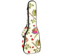 Borsa per ukulele divertente con motivo di uccelli che riposano sui rami e ukulele per concerto tenore soprano da 23 pollici, spessore 10 mm, con cinghie regolabili, morbida e imbottita