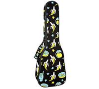 Borsa per ukulele Doodle Divertente Ciambelle Banana Rock Stars Pattern Pattern Ukulele Custodia per Soprano Tenore Concert 23 Pollici 10 MM Spesso Morbido Imbottito Cinghie Regolabile Gig Bag
