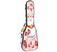 Borsa per ukulele Giappone Cartoon Lucky Cat Catch Pink Carp Fish Pattern Ukulele Custodia per Soprano Tenore Concert 23 Pollici 10 MM Spesso Morbido Imbottito Cinghie Regolabile Gig Bag