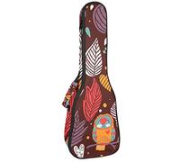 Borsa per ukulele Gufo Stand On The Branch Foglie Colorate Pattern Ukulele Custodia per Soprano Tenore Concert 23 Pollici 10 MM Spessore Morbido Imbottito Cinghie Regolabile Gig Bag