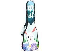 Borsa per ukulele Happy Easter Bunny Egg Simpatico Conigli Modello Ukulele Custodia per Conigli Soprano Tenore Concert 23 Pollici 10 MM Spessore Morbido Imbottito Cinghie Regolabile Gig Bag