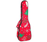 Borsa per ukulele Merry Christmas Tree Foglie e cervi su una custodia per ukulele rossa per concerto tenore soprano, spessore 10 mm, con cinghie regolabili, morbida e imbottita