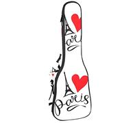 Borsa per ukulele Parigi Torre Eiffel con Cuore Rosso Ukulele Custodia per Soprano Tenore Concert 23 Pollici 10 MM Spessa Morbida Imbottita Cinghie Regolabile Gig Bag