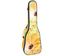 Borsa per ukulele Piccola Margherita Giallo Fiori Verde Sfondo Modello Ukulele Custodia per Soprano Tenore Concert 23 Pollici 10 MM Spessore Morbido Imbottito Cinghie Regolabile Gig Bag