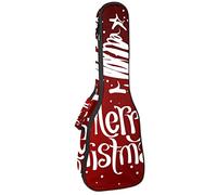 Borsa per ukulele Red Merry Christmas Card con stelle Custodia per ukulele per concerto tenore soprano 23 pollici 10 mm di spessore morbido imbottito cinghie regolabili borsa da concerto