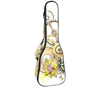 Borsa per ukulele Retro Butterly Clockworks Punk Floral Pattern Ukulele Custodia per Soprano Tenore Concert 23 Pollici 10 MM Spessore Morbido Imbottito Cinghie Regolabile Gig Bag