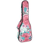 Borsa per ukulele rosa motivo floreale con motivo floreale in fiore Custodia per ukulele soprano tenore concerto 23 pollici 10 mm di spessore morbido imbottito cinghie regolabili Gig Bag