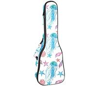 Borsa per ukulele Sealife Stella marina Medusa e Conch Ukulele Custodia per Soprano Tenore Concert 23 Pollici 10 MM Spesso Morbido Imbottito Cinghie Regolabile Gig Bag